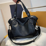 Black Shoulder Bags Women Large Capacity Casual Tote Female Pu Leather Hobos Crossbody Bag  Simple Handbag Mart Lion Black  