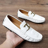 Luxury Brand Men's Loafers Breathable Driving Shoes Slip On Lazy Wedding Party Flats Designer Casual Moccasins Mart Lion White 4.5 