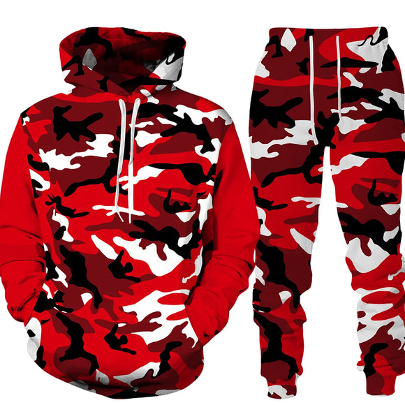  Men's Camouflage Printing Hoodies Set Tracksuit 2 Pieces Sweatshirt Sweatpants Suit Casual Clothing Autumn Outfit MartLion - Mart Lion