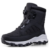 Rotating Button Men's Boots Plush Warm Snow Winter Shoes Waterproof Anti Slip Hiking Outdoors Desert Combat MartLion Women Black 36 