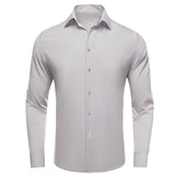 Hi-Tie Pure Solid Silk Men's Shirts Plain Long Sleeve Formal Dress Suit Blouse Groom Wedding Events MartLion SGCY-1655 S 