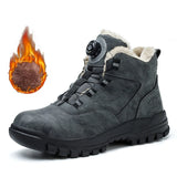 Black Leather Winter  Rotating Buttons Safety Shoes Men Waterproof Work Boots MartLion Gray Winter 43 