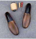 Men's Retro Brown Loafers Luxury Shoes Slip on Shoes Genuine Leather All-match Flats MartLion   