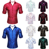 Luxury Christmas Shirts Men's Long Sleeve Snowflake Red Blue Green Gold White Black Slim Fit Male Blouses Tops Barry Wang MartLion   