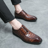 British Style Men's Oxfords Plaid Leather Shoes Dress Shoes Elite Formal Mart Lion   