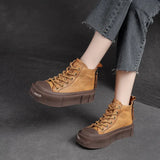 Genuine Leather Retro Thick Soled Short Boots Women Autumn Round Toe Versatile Flat Platform Shoes MartLion   