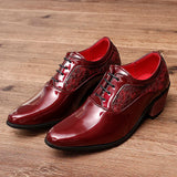 Men's Genuine Leather Shoes Formal Dress Wedding Red High Heels Luxury MartLion   