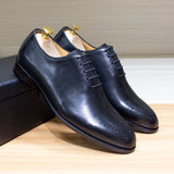 Genuine Leather Men's Formal Shoes Handmade Classic Whole Cut Oxfords Lace-up Plain Toe Wedding Dress MartLion   