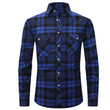 Mens Clothing Blouse Striped Men Red Green Blue Dress Shirt Tops Casual Business Plaid Print Long Sleeves Pocket design Shirt MartLion