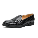 Men's Slip-on Casual Shoes Crocodile Grain Microfiber Leather Buckle Party Wedding Loafers Driving Flats Mart Lion   