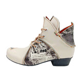Lace Up Newspaper Print Leather Women's Ankle Boots MartLion WHITE 36 