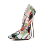 16cm Graffiti Women's High Heel Shoes Model Party Pointed Steel Pipe Dance Single MartLion   