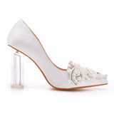 9cm Crystal Transparent Square Heel Beaded Pointed Single Shoes Women's Thick High Heels MartLion   