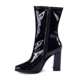 Liyke Autumn Winter Black Patent Leather Boots Women Square Toe Zip High Heels Party Shoes Chelsea Ankle Mart Lion   