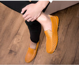 Leather Men's Summer Moccasins Blue Loafers Casual Brethable Hollow Out Slip-on Driving Shoes Flats MartLion   