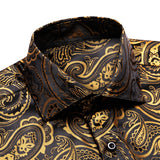 Hi-Tie Men's Silk Shirts Jacquard Paisley Floral Long Sleeve Lapel Shirt Blouse Outerwear Wedding Office Breathable MartLion CY-1038 S 