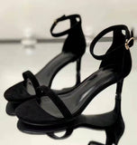 Summer Open Toe Gladiator Sandals Women 6CM High Heels PU Leather Black Shoes Ladies Mart Lion   