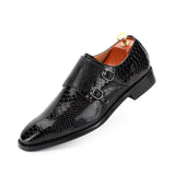 Men's Casual Shoes Snakeskin Grain Microfiber Leather Slip-on Buckle Dress Office Oxfords Party Wedding Flats Mart Lion   