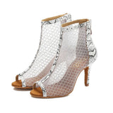 Stage Game Snakeskin Pattern Latin Dance Shoes High-heeled Indoor Practice Boot Mesh Hollow Tango Jazz Modern Party Dance Women MartLion Heel 5.5cm 35 