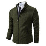 autumn winter men's casual stand collar solid color warm knit coat MartLion Army green M 