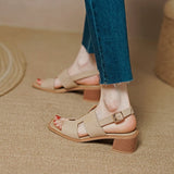 Summer Women Shoes Square Toe Chunky Heel Sandals High Heels Ladies Casual Leather Genuine MartLion   