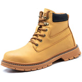 High top work boots leather work shoes waterproof safety anti puncture construction men's indestructible work MartLion JB916 Yellow 36 