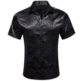 Luxury Shirts Men's Summer Silk Short Sleeve Blue Red Black Pink Green Gold Flower Slim Fit Casual Tops Blouses Barry Wang MartLion   