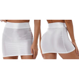 Women Casual Pencil Skirt Solid Color Waist Elastic Waistband Glossy Miniskirt MartLion White XS 