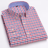 Men's 100% Cotton Plaid Checkered Long Sleeve Oxford Shirt Front Patch Chest Pocket Button-down Striped Versatile Casual Mart Lion L510 42 