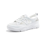 Summer Shoes Women Sneakers Genuine Leather White Flat Thick Sole Breathable Mesh MartLion WHITE 8 