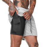 Men's Running Shorts Summer Sportswear Double-deck Short Pant 2 In 1 Training Workout Clothing Gym Fitness Sport Mart Lion Light Gray M(50-65kg) 