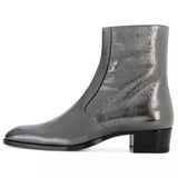 Gold Genuine Leather Men's Ankle Boots Pointed Toe Side Zipper Chelsea British Style Solid Handmade Party Shoes MartLion gray 37 