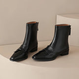 Winter Genuine Leather Low-heeled Women's Boots Retro Short Square Toe Leather Shoes MartLion   