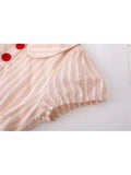Summer Women Short Sleeve Striped Dress Mori Girl Mini Frocks Peter Pan Collar MartLion   