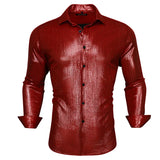 Red Burgundy Orange Shirts Men's Long Sleeve Solid Plaid Slim Fit Blouse Casual Lapel Tops Clothing Breathable Barry Wang MartLion