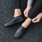 Genuine Leather Men's Shoes Casual Slip on Formal Loafers Moccasins Black Driving Mart Lion   