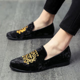 Wedding Dress Shoes Casual Men's Loafers Lazy Peas Embroidery Moccasins Suede Leather Zapatos Mart Lion wjz1513-heise 46 