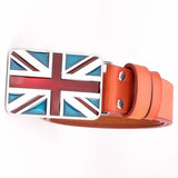 British Flag Pattern Belts Genuine Leather Metal Buckle Union Jack Jeans Waistband Trousers MartLion Orange 125cm CHINA