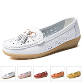 Summer Leather Women's Shoes Moccasins Platform Soft Boat Cutout Flats Casual Low Heel Nurse Lolita MartLion   