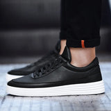 Spring Autumn Men's Sneakers Soft Leather Casual Shoes Sneakers Flat White Black MartLion   