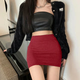 Women's Wrap Short Skirt Waist Elastic Slim Fit Solid Color Half length Skirt MartLion   