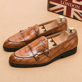 Men's Slip-on Casual Shoes Crocodile Grain Microfiber Leather Buckle Party Wedding Loafers Driving Flats Mart Lion   