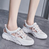 Summer Shoes Women Sneakers Genuine Leather White Flat Thick Sole Breathable Mesh MartLion   