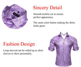 Luxury Shirts Men's Silk Satin Sky Blue Solid Long Sleeve Blouses Casual Lapel Tops Breathable Streetwear Barry Wang MartLion   