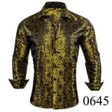 Luxury Silk Shirts Men's Black Floral Spring Autumn Embroidered Button Down Tops Regular Slim Fit Blouses Breathable MartLion 0645 S CHINA