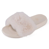 Summer indoor shoes ladies flat solid color open toe flip flops fake fur fox fur slippers MartLion   