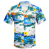 Silk Beach Short Sleeve Shirts Men's Blue Green Black White Flamingo Coconut Trees Slim Fit Blouses Tops Barry Wang MartLion 0292 S 