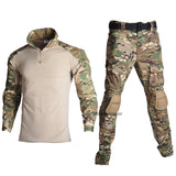 Tactical Uniform with Elbow Knee Pads Camouflage Tactical Combat Training Shirts Pants Sets Airsoft Hunting Clothing Suit MartLion multicam S 
