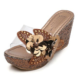 Platform Slippers Wedge Slides Women Summer Shoes Beach Sandals With Heels Pearl Flower MartLion   