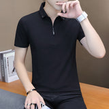 summer casual polo shirt men's short sleeve turn down collar slim fit sold color polo Mart Lion BLACK 2 M 50-60 KG China